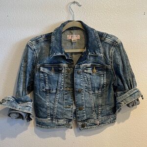 GUESS XS Acid Wash Crop Denim Jacket